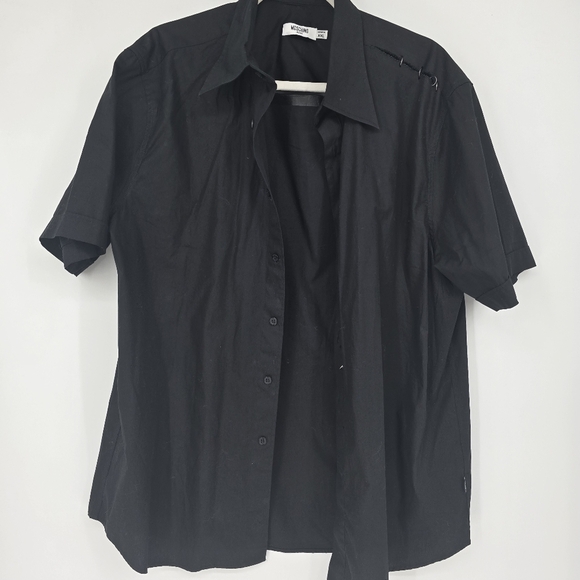 Moschino jeans black button down with slices in seems and loops through XXL - Picture 1 of 8